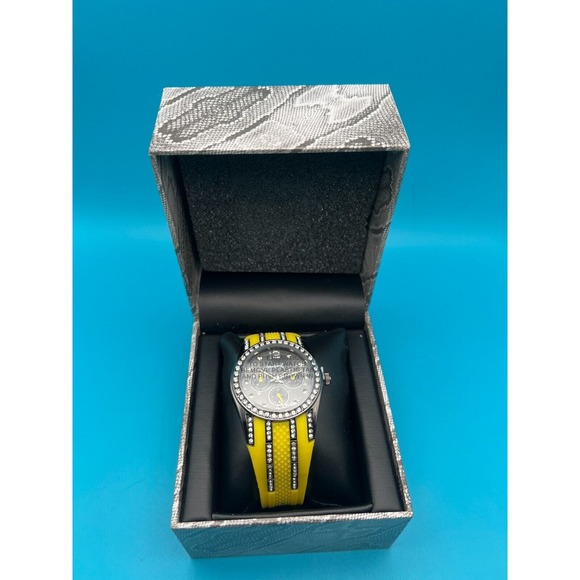 WildLife Heidi Klum Black Dial Crystal Accent Round Case Yellow Band Watch New - Picture 1 of 4